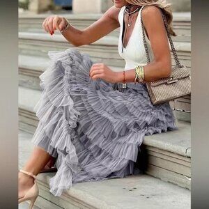 Luxe boho layered mesh maxi skirt
